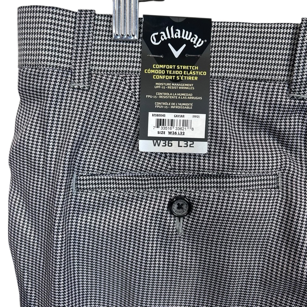 NWT Callaway Golf Pants Men's 36x32 Caviar Black‎ White Houndstooth Opti Dry